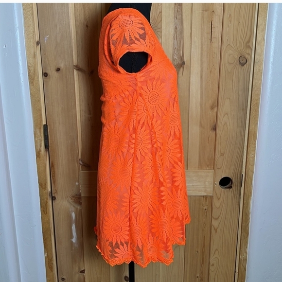 Kimchi Blue Anthro Neon Orange Daisy Lace Trapeze Mini Dress Sz XS MSRP $69 NWT - Picture 5 of 13